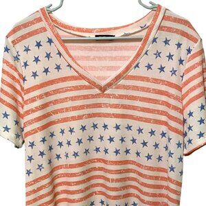 Heimish USA Women's Patriotic V-Neck Pullover Top Stars and Stripes‎ XL